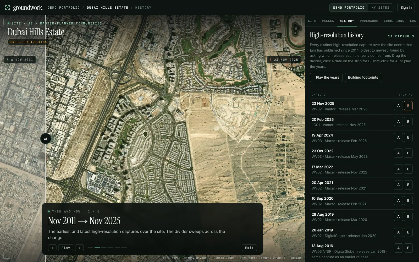 Present mode walking through Dubai Hills Estate from 2011 to 2025